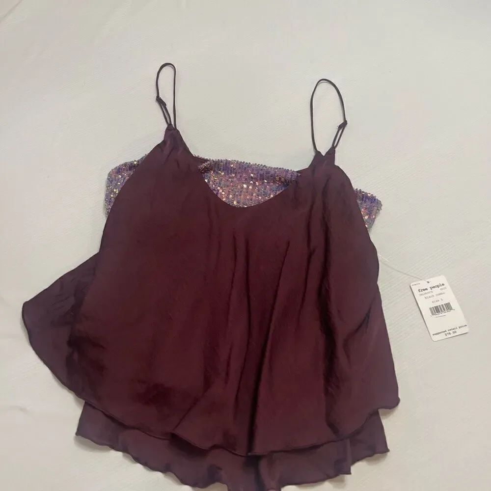 NWT Intimately Free People Dark Purple Sequin Combo Tank Top Size Large New